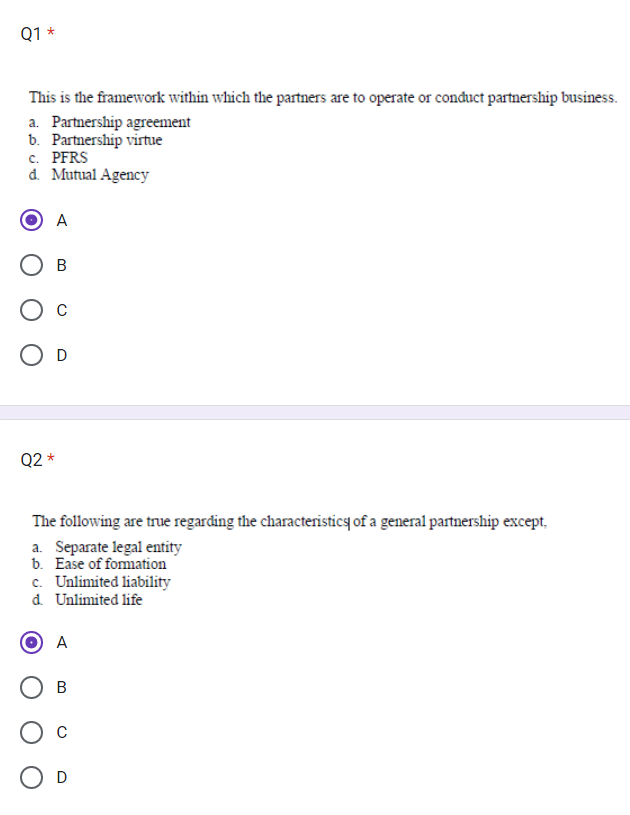 Q1 * This is the framework within which the partners are