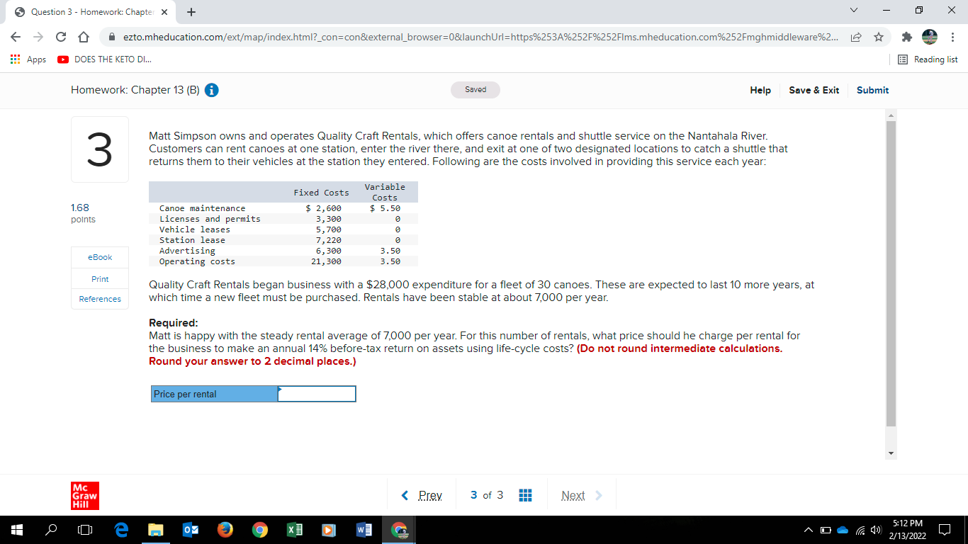 Question 3 - Homework: Chapter X + X ezto.mheducation.com/ext/map/index.html?_con=con&external_browser=0&launchUrl=https%253A%252F%252FIms.mheducation.com%252Fmghmiddleware%2... i Apps