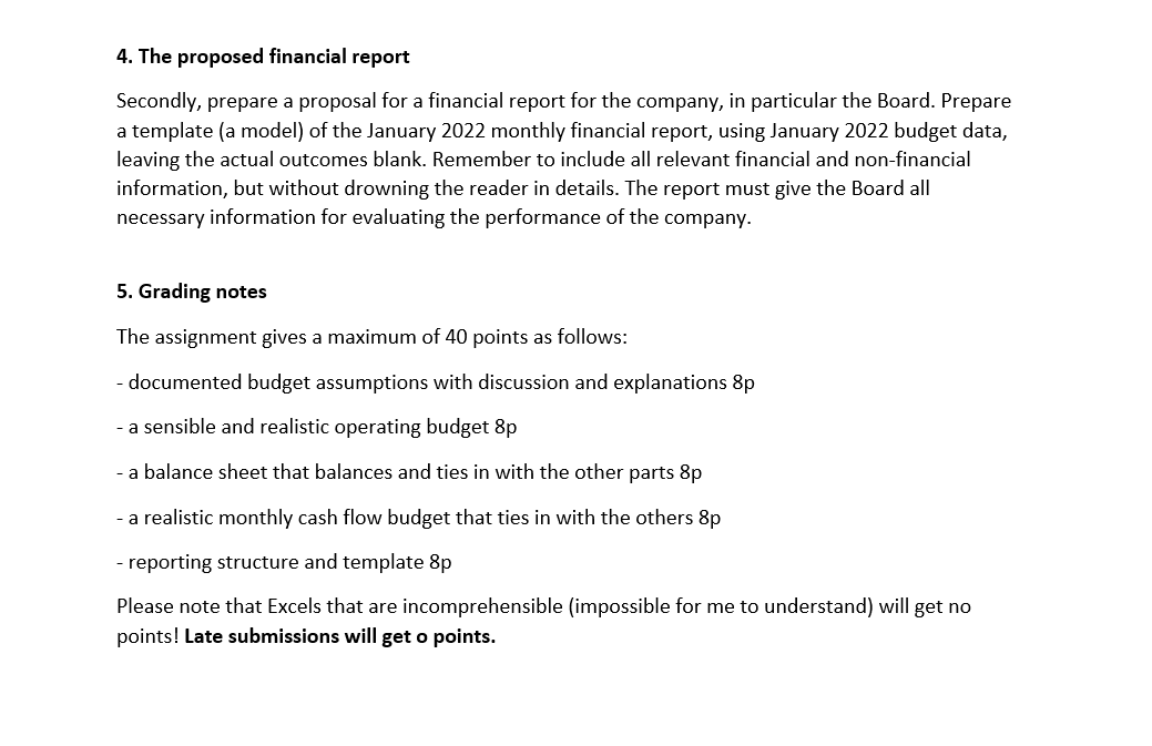 is to be handed in as one Excel spreadsheet and one pdf