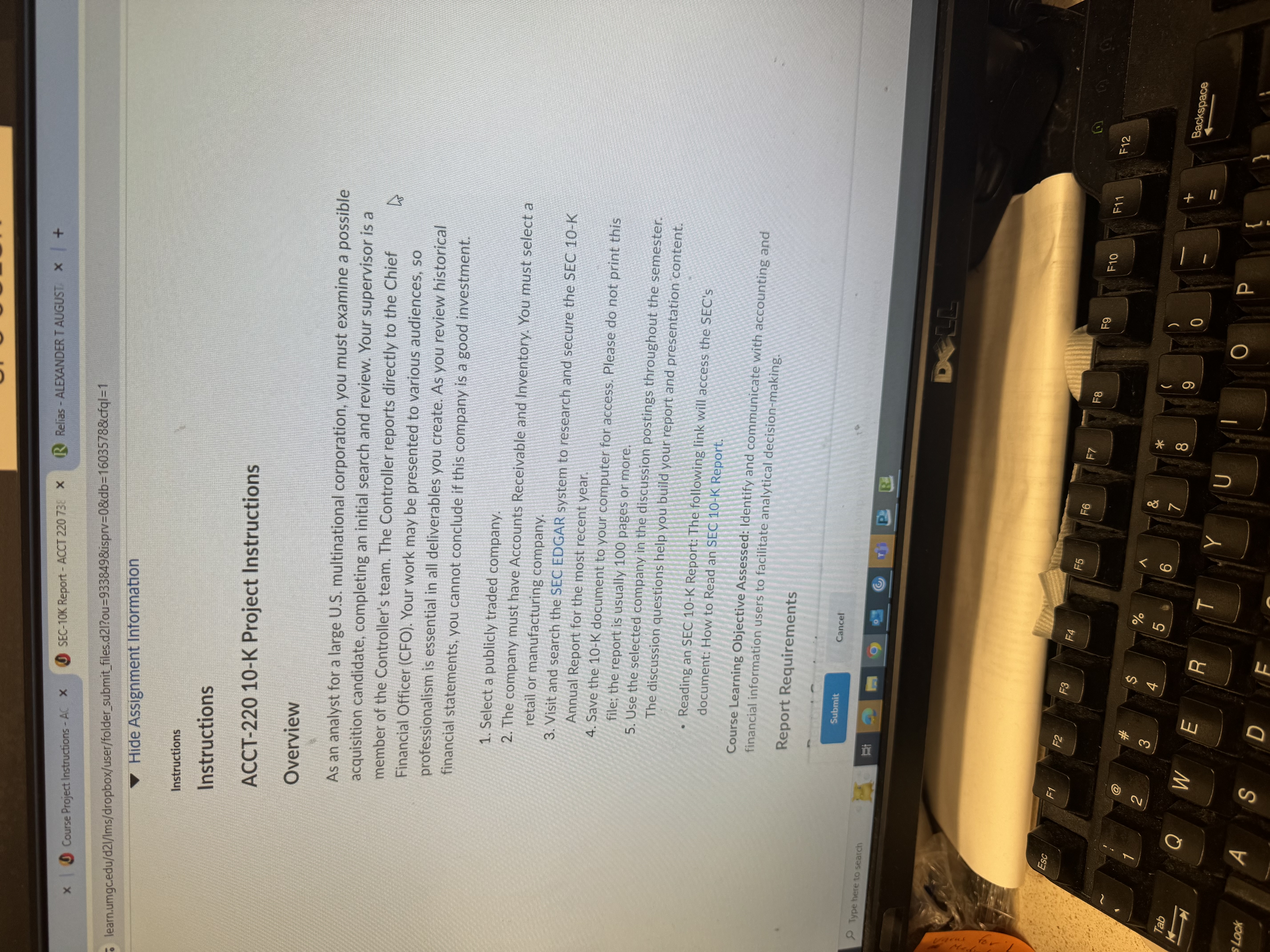 x | Course Project Instructions - AC X ) SEC-10K Report