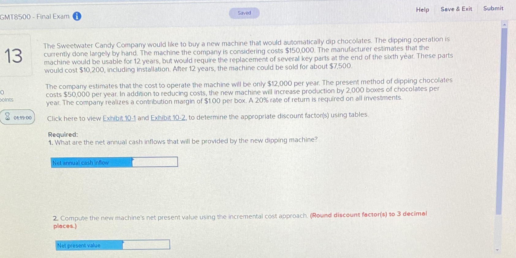 GMT8500 - Final Exam Saved Help Save & Exit Submit The