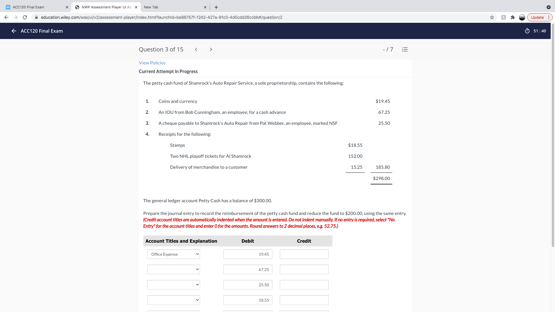  WP ACC120 Final Exam X 5 NWP Assessment Player UI Ap;