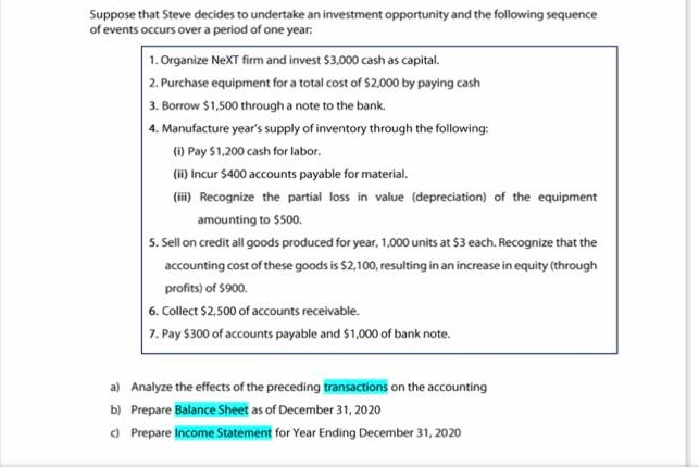 please solve this Suppose that Steve decides to undertake an investment opportunity