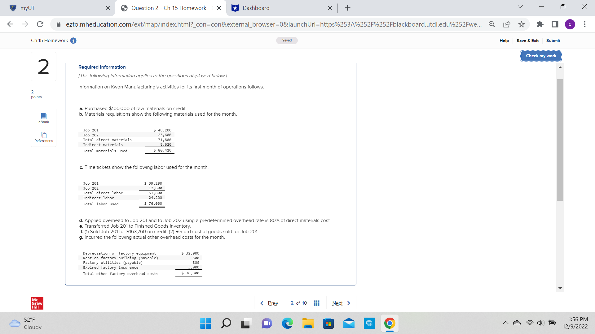 myUT X Question 2 - Ch 15 Homework - ( X