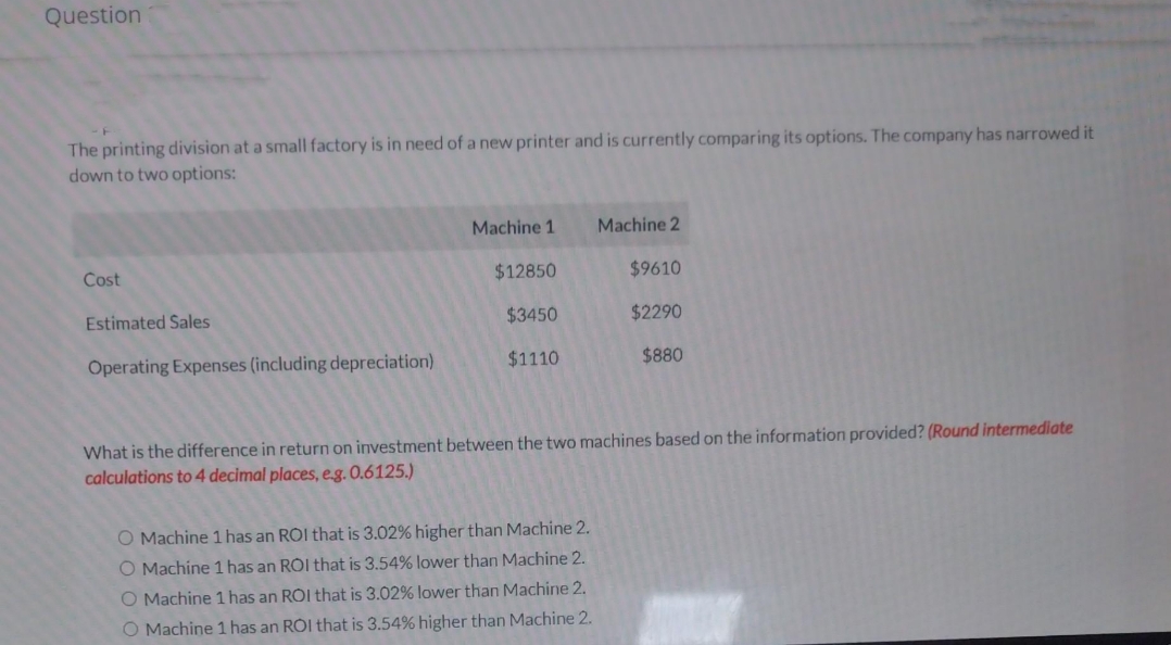 please help me Question The printing division at a small factory is