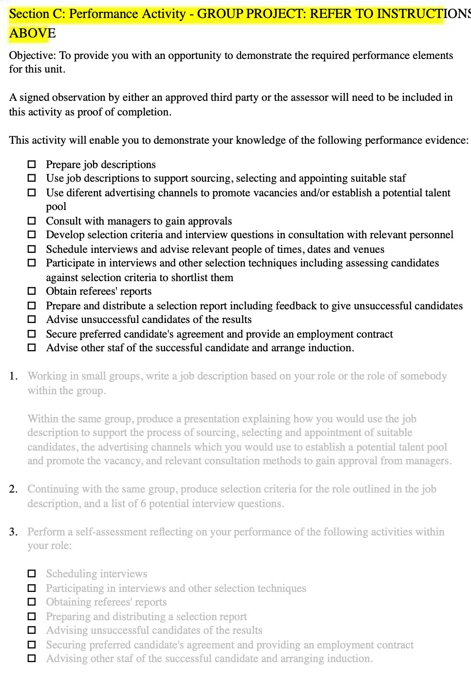  Section C: Performance Activity - GROUP PROJECT: REFER TO INSTRUCTION ABOVE
