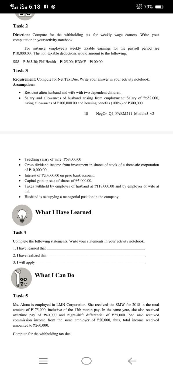  4G 1 6:18 4 9 2.70 79% KB/S Task 2 Direction: