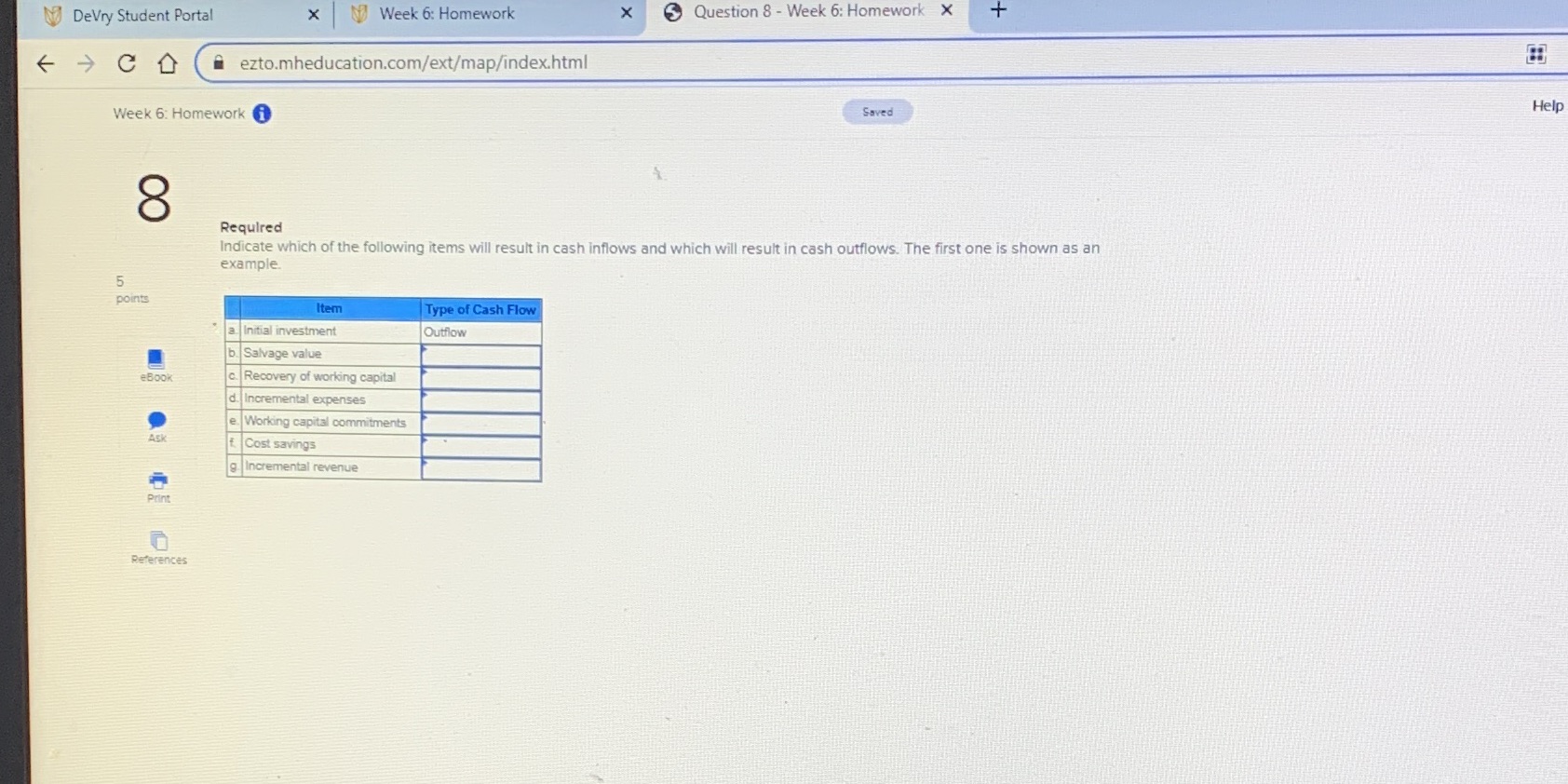 Acct301 Question 8 - Week 6: Homework X + DeVry Student Portal