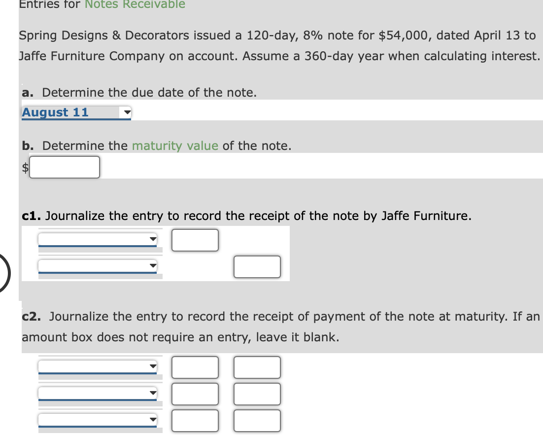  Entries for Notes RECEIVEDIE Spring Designs & Decorators issued a 120-day,