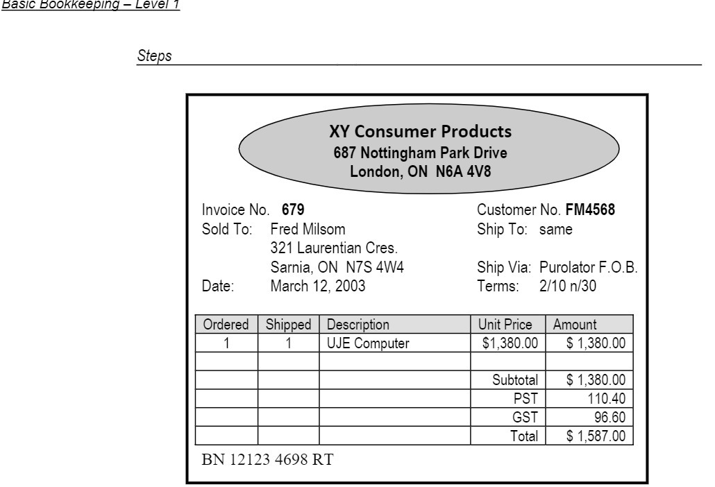 Basic Bookkeeping - Level 7 Steps XY Consumer Products 687 Nottingham