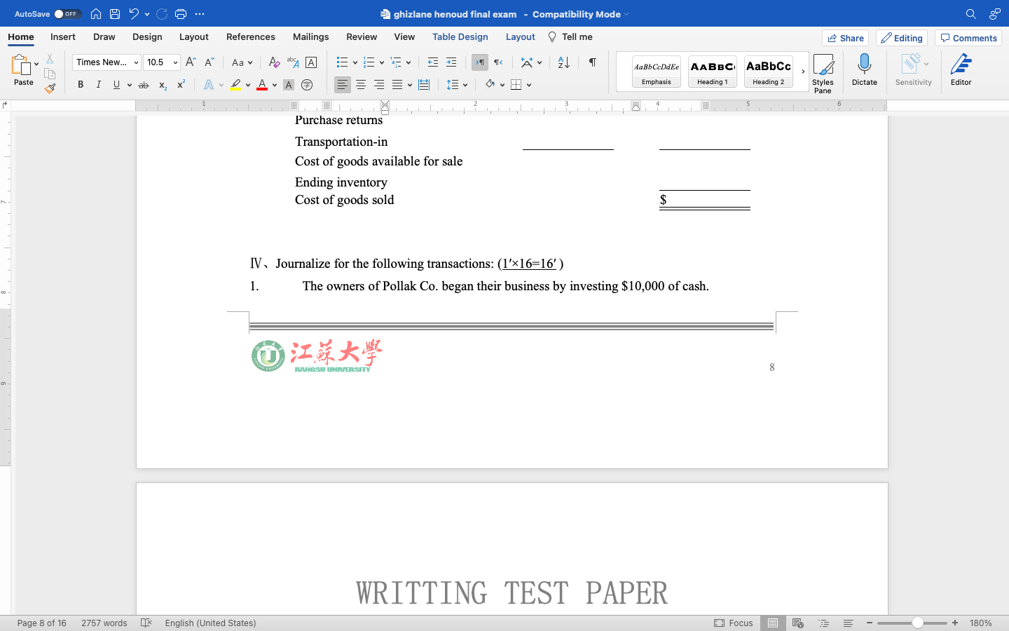 henoud final exam - Compatibility Mode Home Insert Draw Design Layout References
