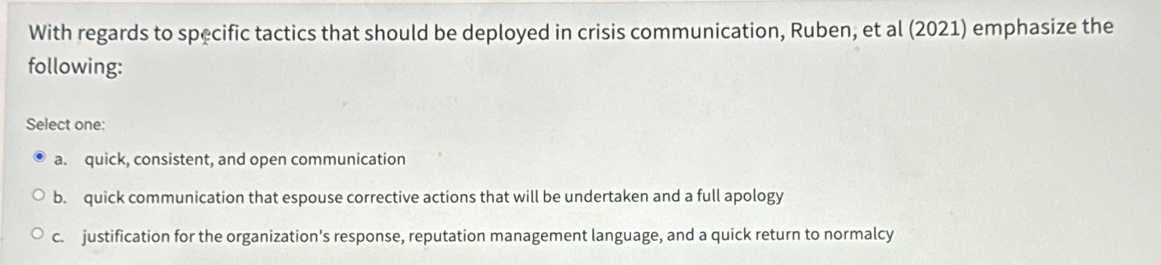  With regards to specific tactics that should be deployed in crisis