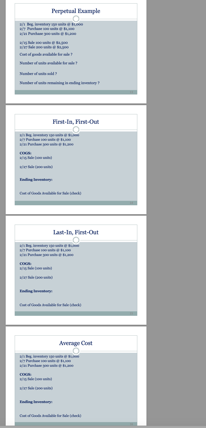 Please comoelte all Perpetual Example O 2/1 Beg. inventory 150 units @