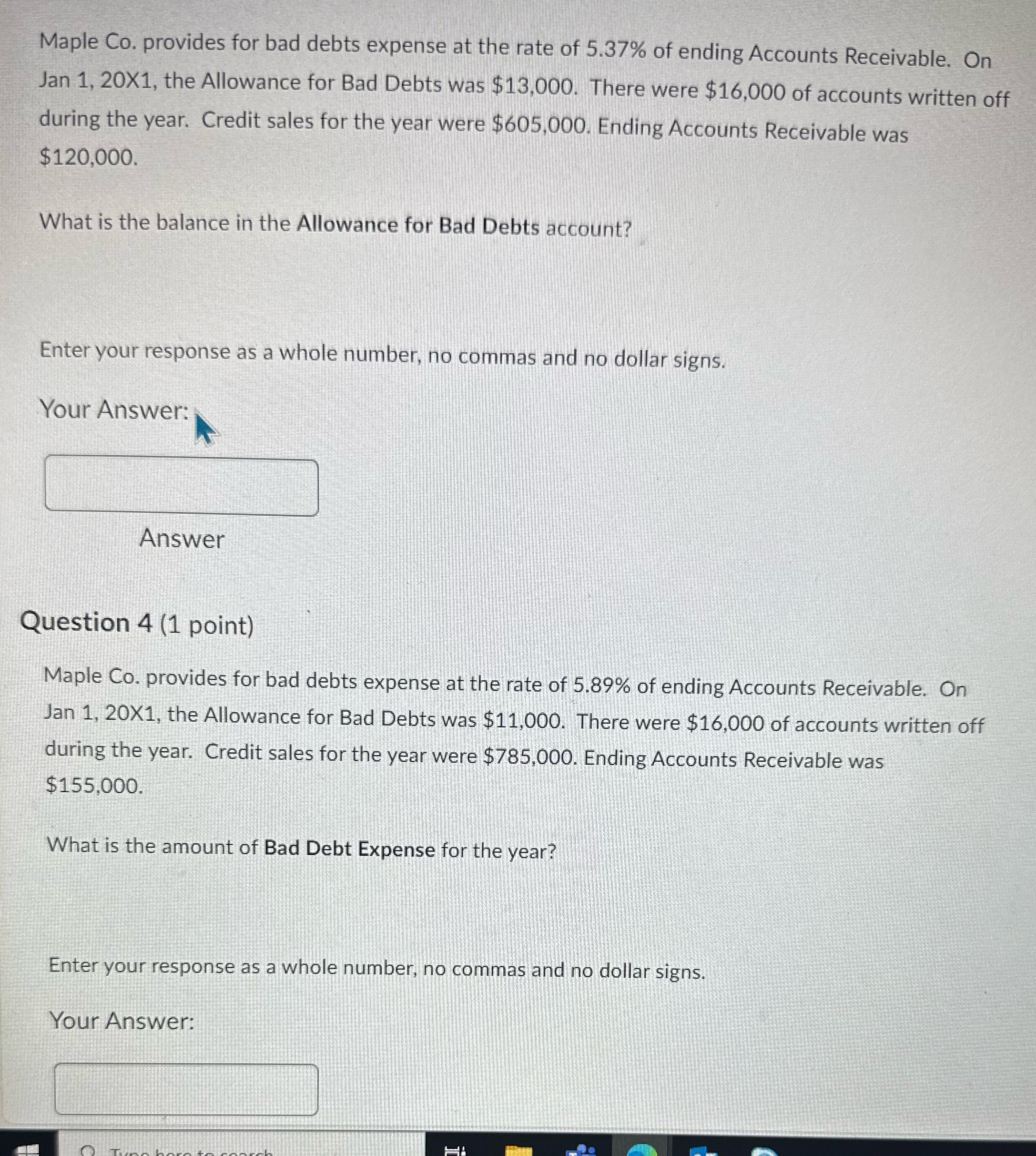 Maple Co. provides for bad debts expense at the rate of