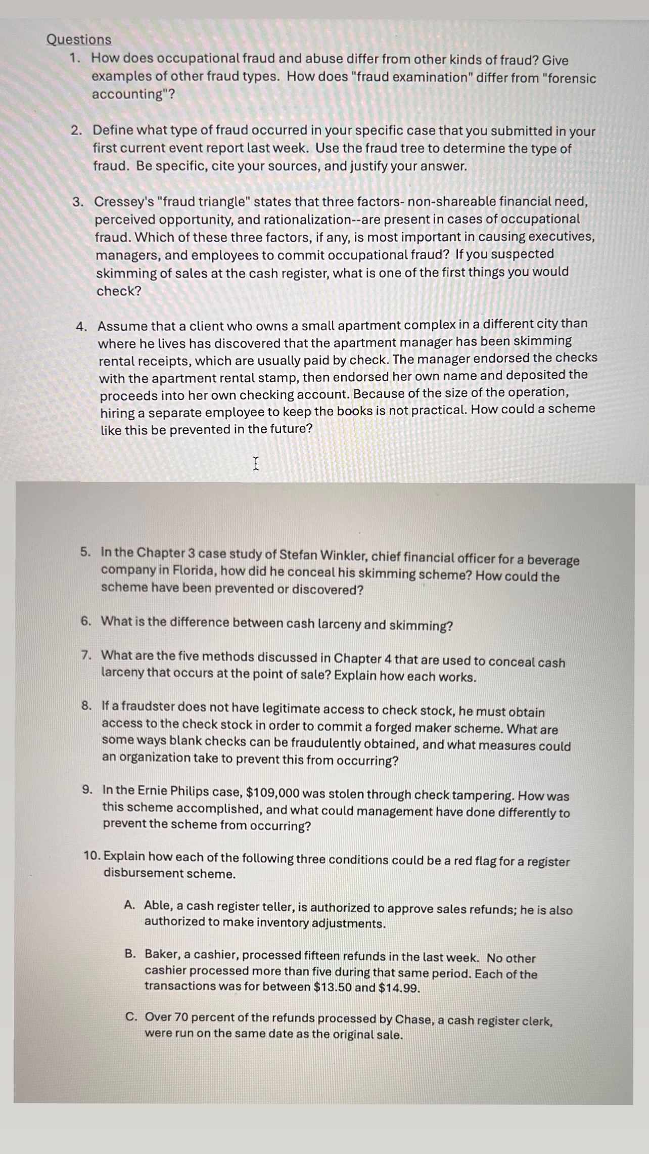 I have an assignment where there are 10 short-answer questions below can