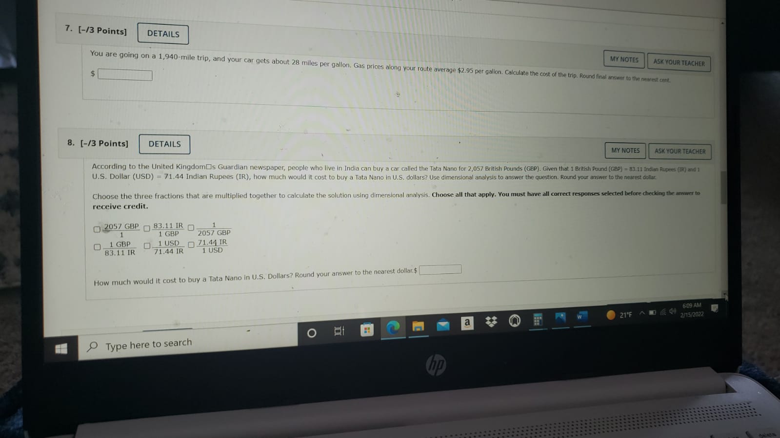  7. [-/3 Points] DETAILS MY NOTES $ You are going on