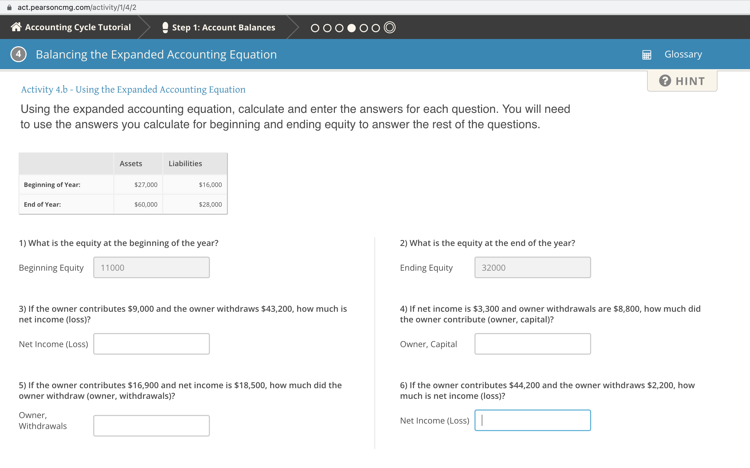  i acttpearsoncmg.com/activity/1/4/2 Accounting Cycle Tutorial 2 Step 1: Account Balances O