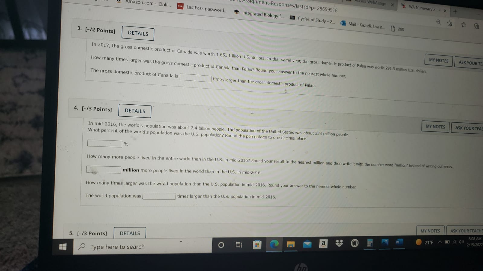  ss WebAssign X + Amazon.com - Onli... Assignment-Responses/last?dep=28659918 A WA Numeracy