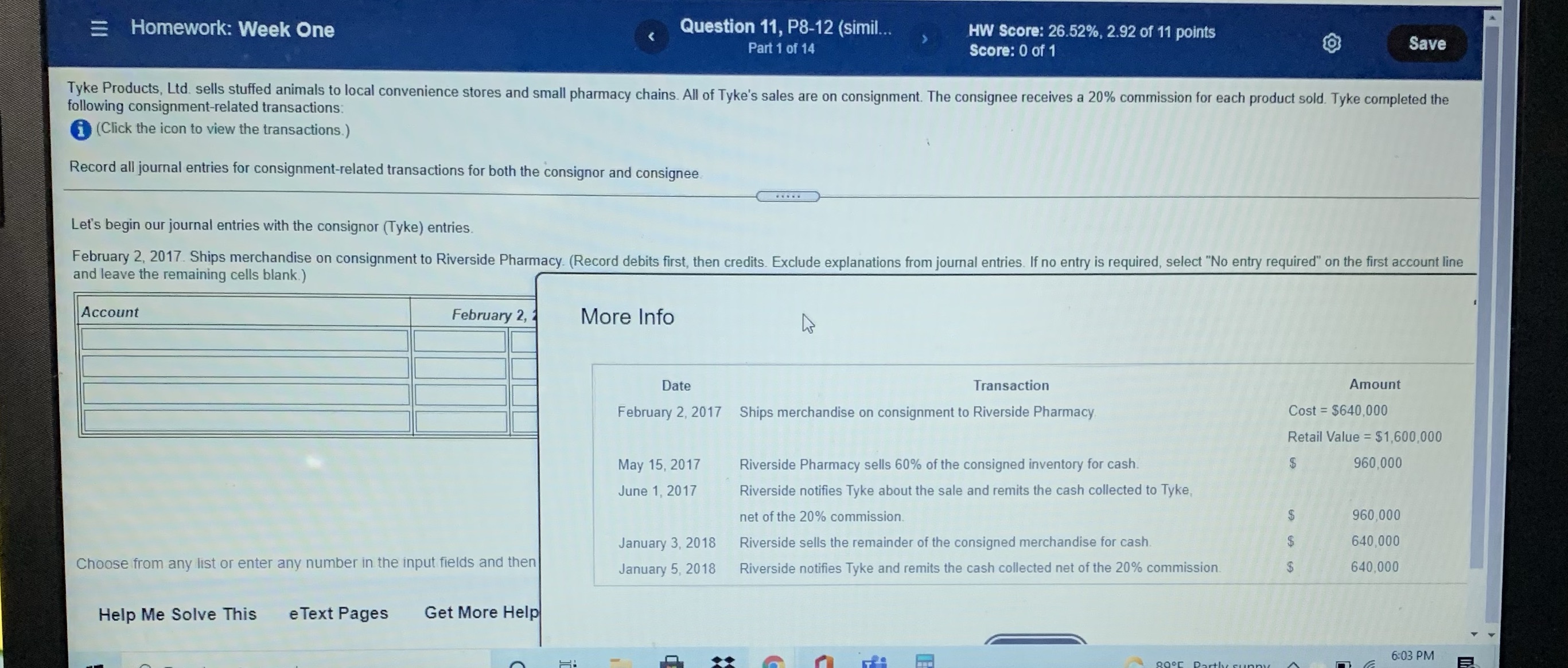 Intermediate 2 E Homework: Week One Question 11, P8-12 (simil... HW Score: