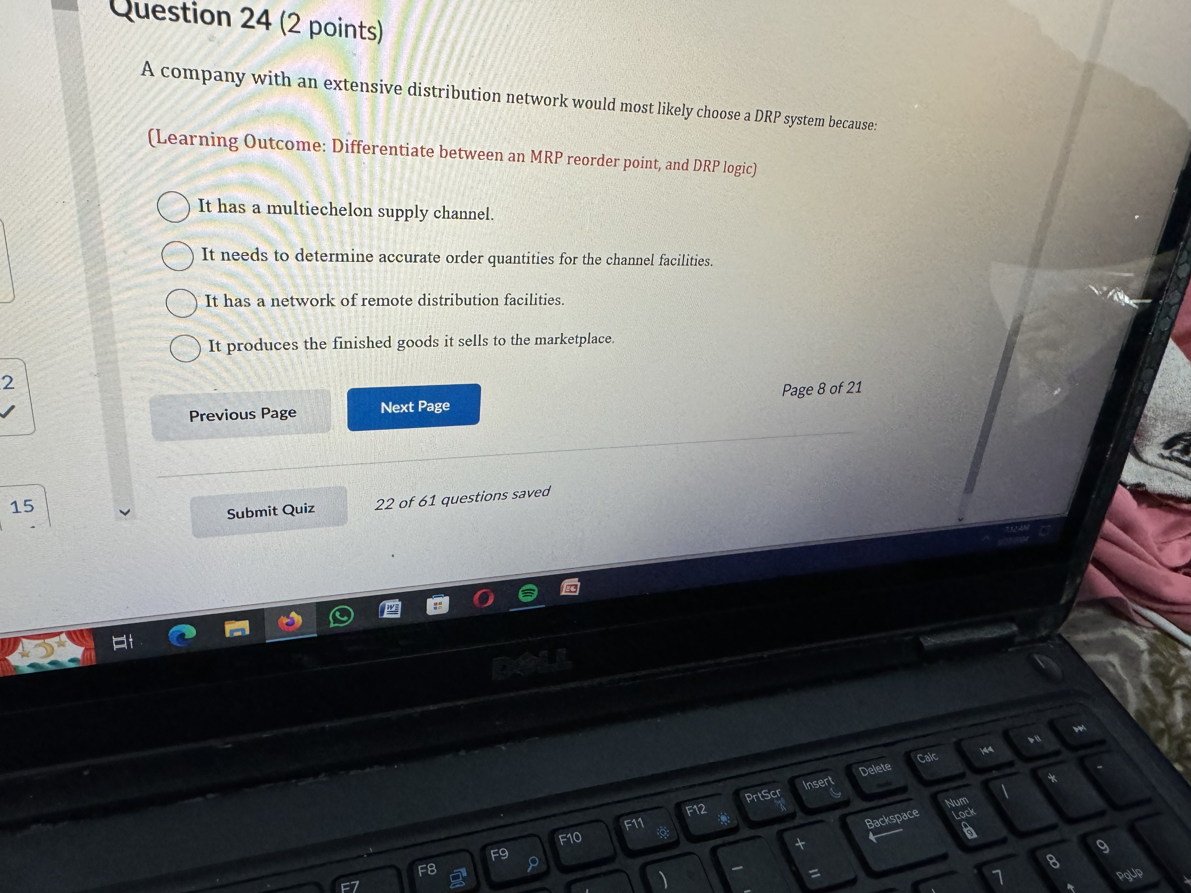  Question 24(2 points) A company with an extensive distribution network would