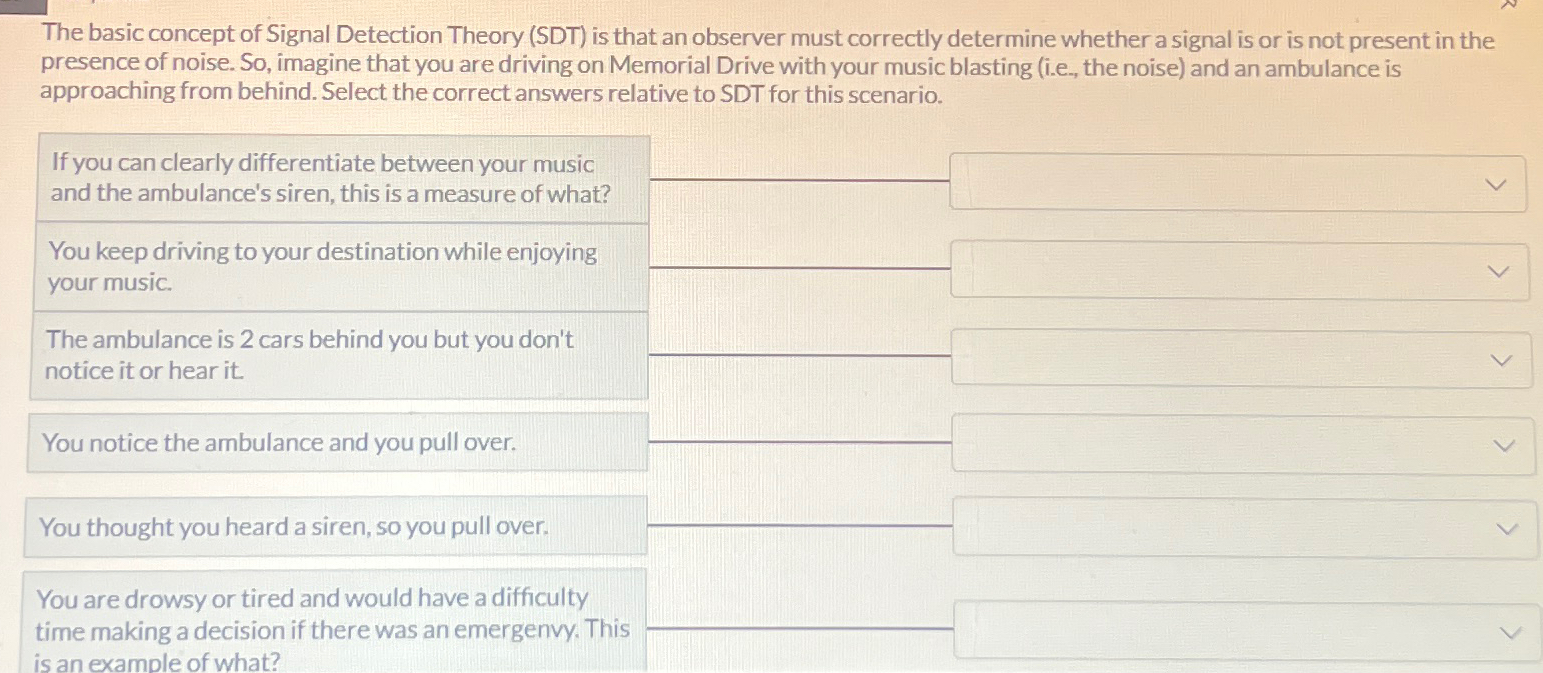  The basic concept of Signal Detection Theory (SDT) is that an