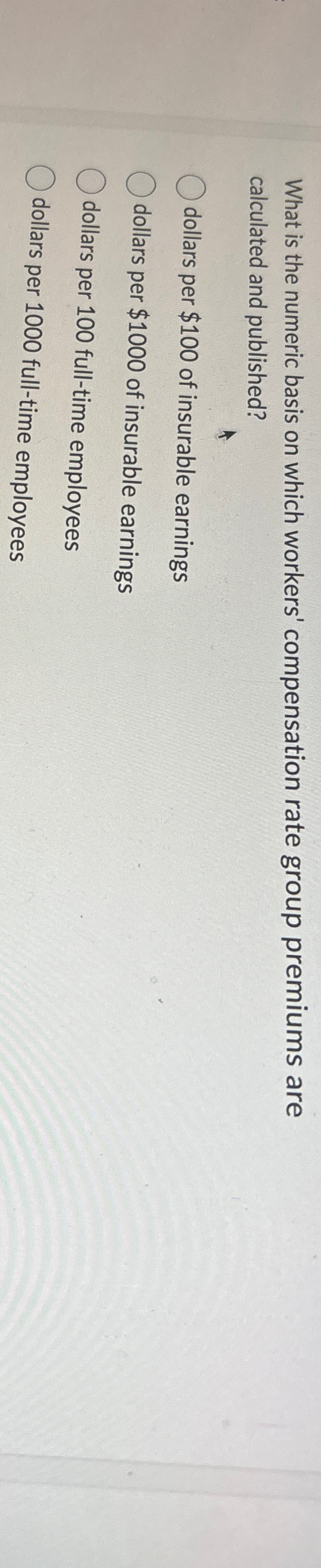  What is the numeric basis on which workers' compensation rate group