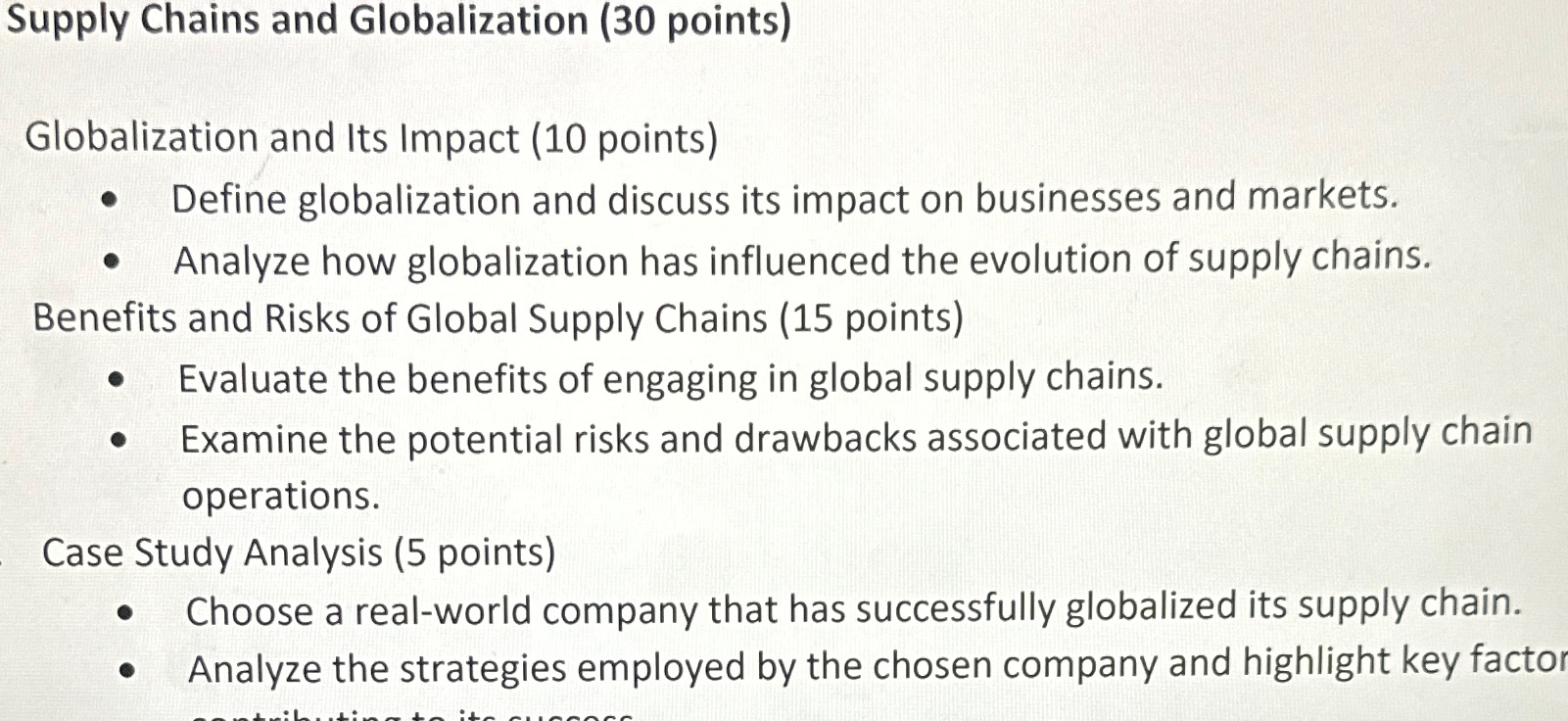  Supply Chains and Globalization (30 points) Globalization and Its Impact (10