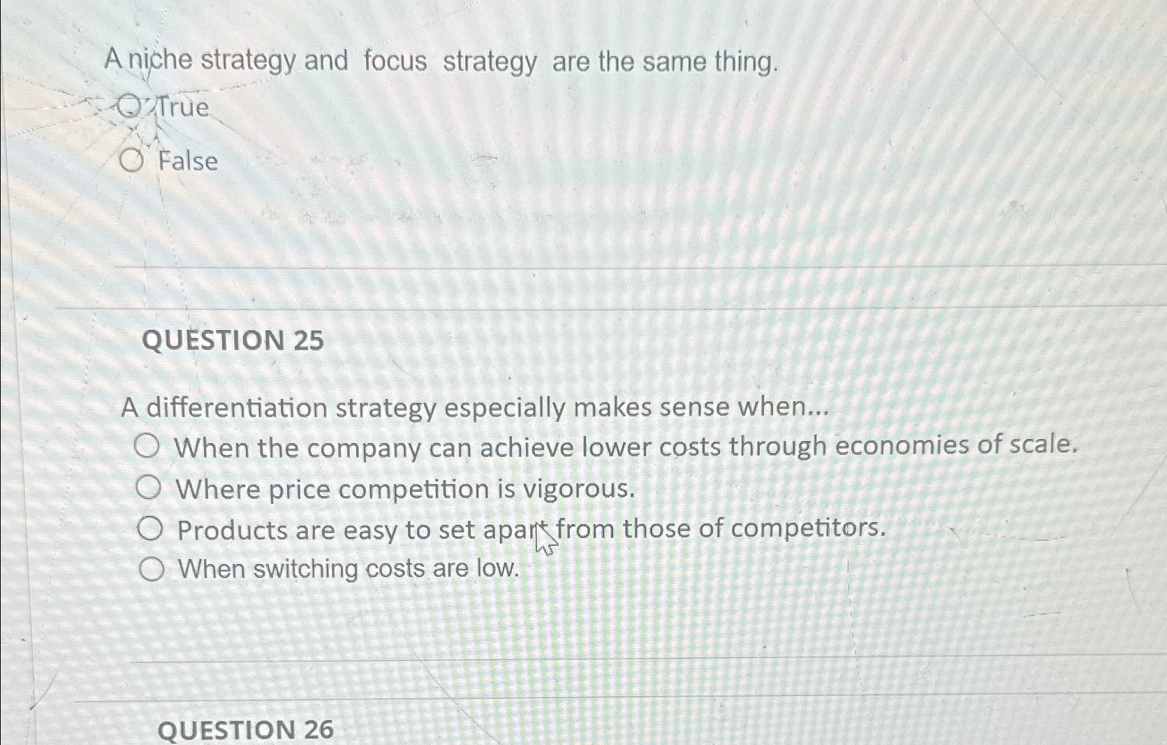  A niche strategy and focus strategy are the same thing. True