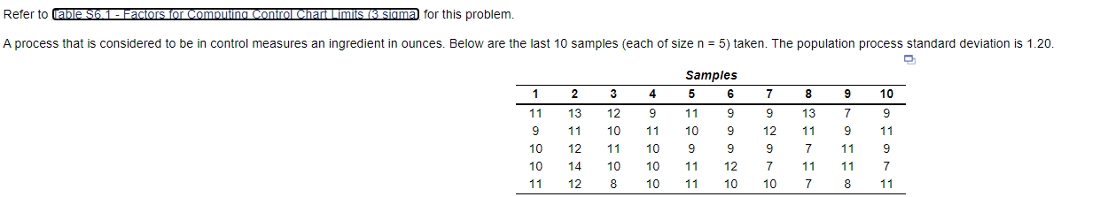 efer to Cable 561 - Factors for Comouting Control Chart Limits
