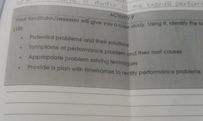  your facilitator/assessor will give you a case study. Using if, identify