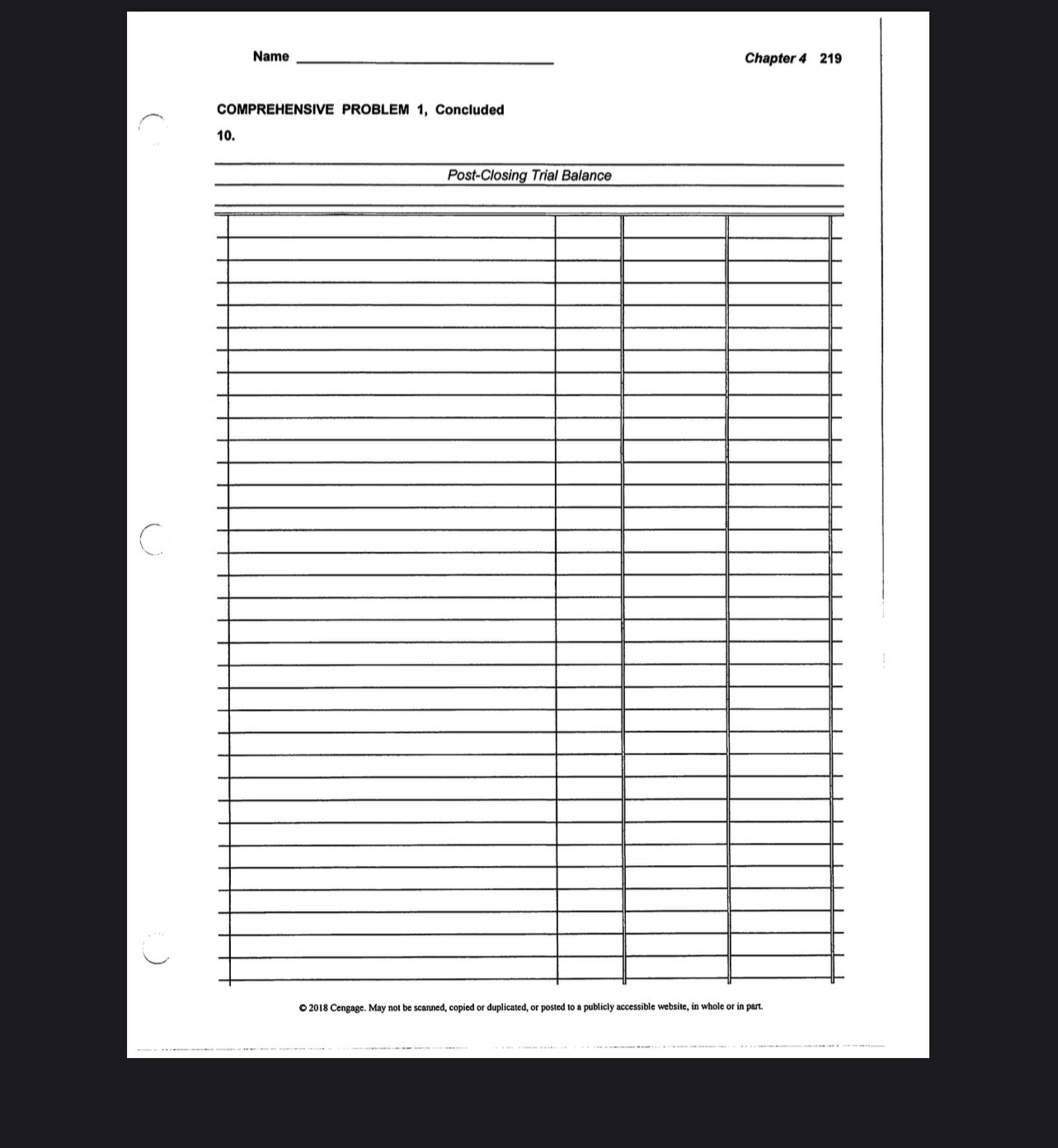  Name Chapter 4 219 COMPREHENSIVE PROBLEM 1, Concluded 10. Post-Closing Trial