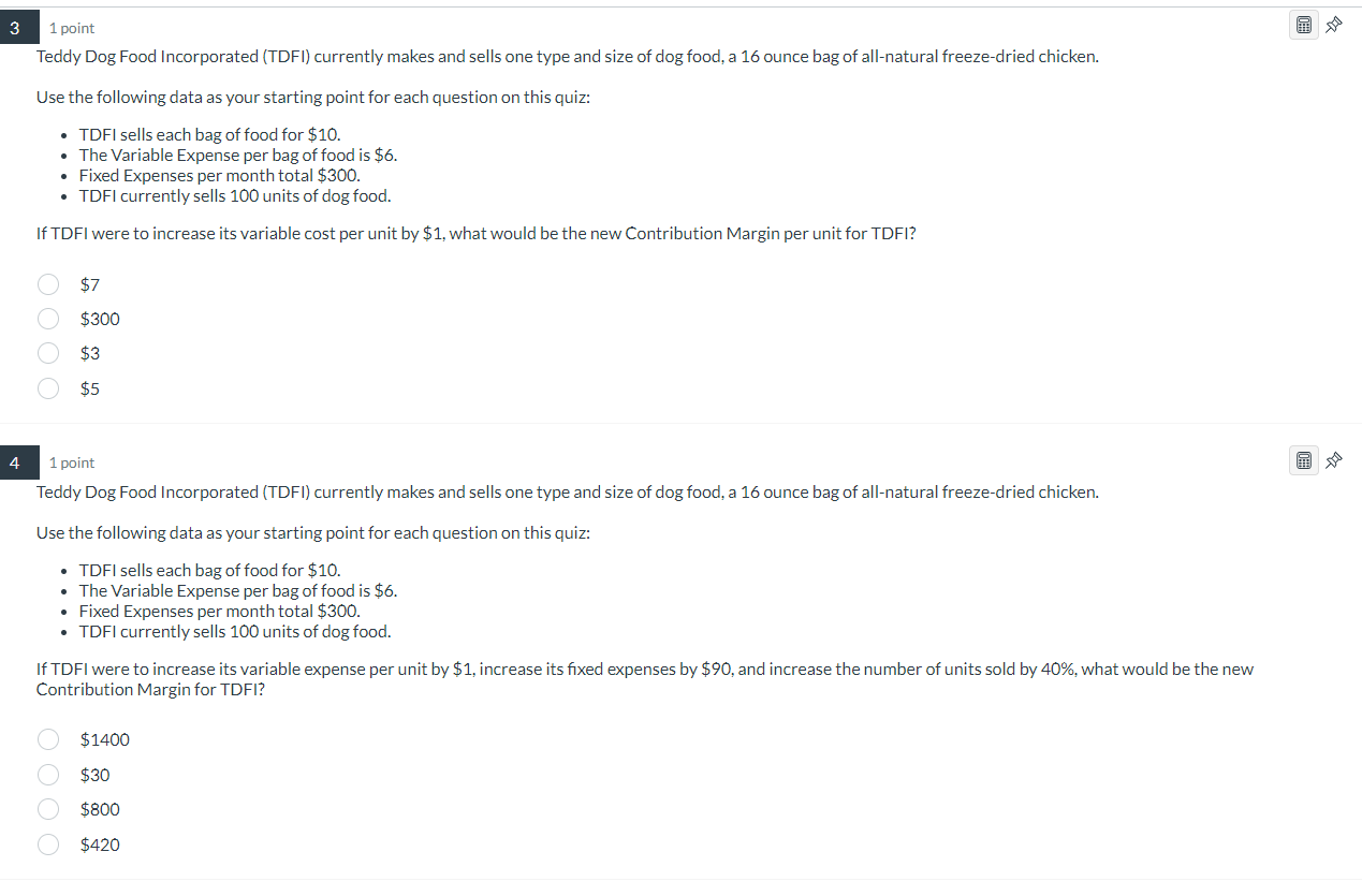 $1. Number of units sold decreases by 10%. 100 x 1) =