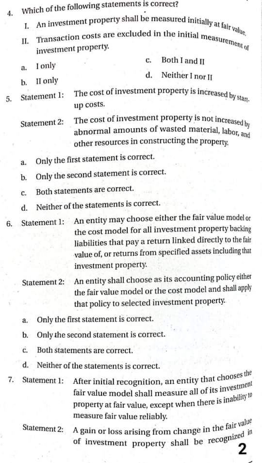 a finance lease d. recognition of lease income from investment property 2.