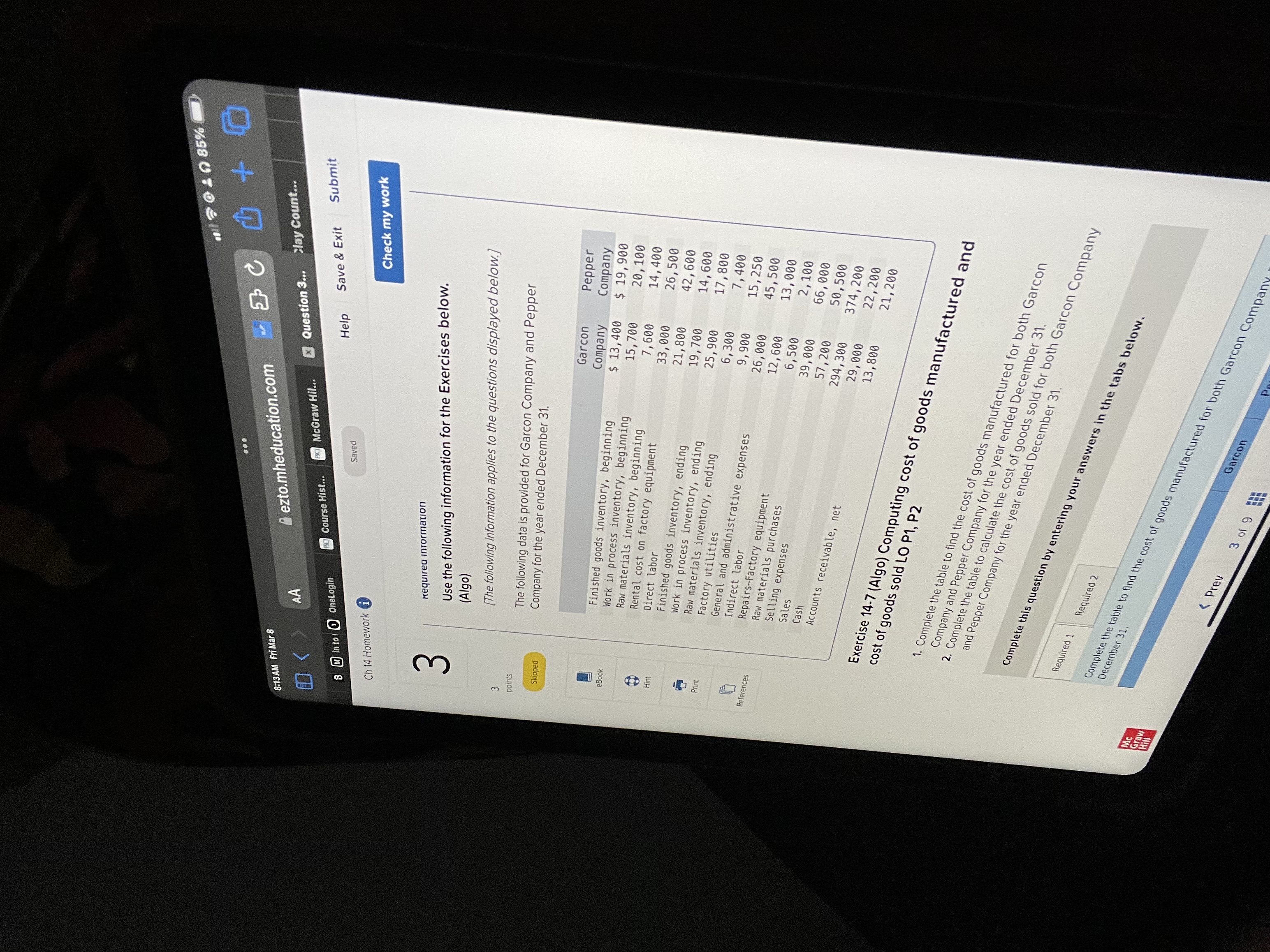 10 85% + 0 ... ezto.mheducation.com clay Count... & Question 3...