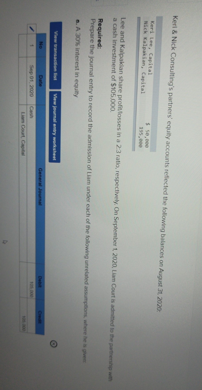 b) A 20% interest in equity. c) A 50% interest in equity.