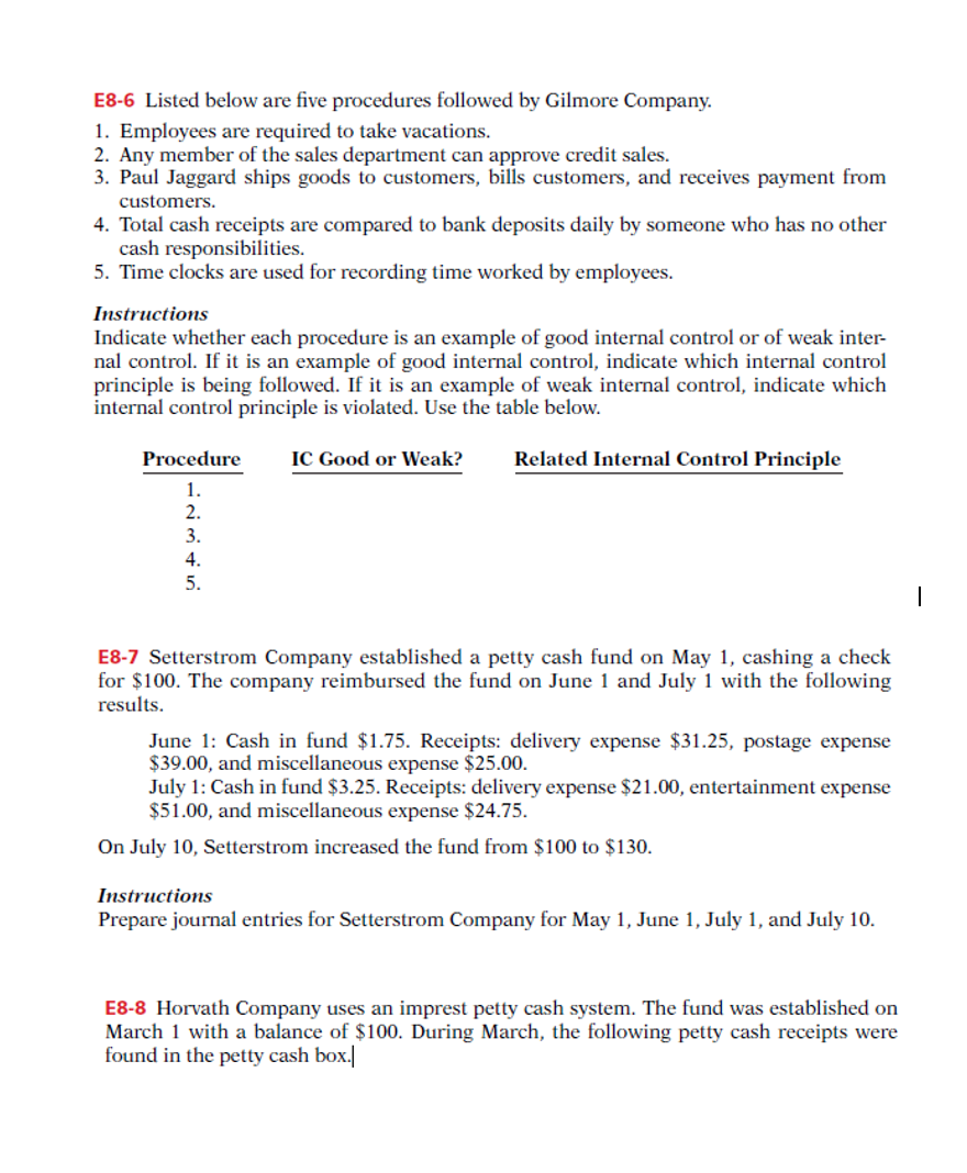 answer the all questions EB-E Listed below are ve procedures followed by