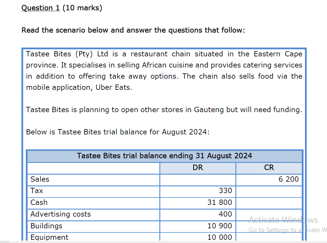 Question 1 (10 marks) Read the scenario below and answer the