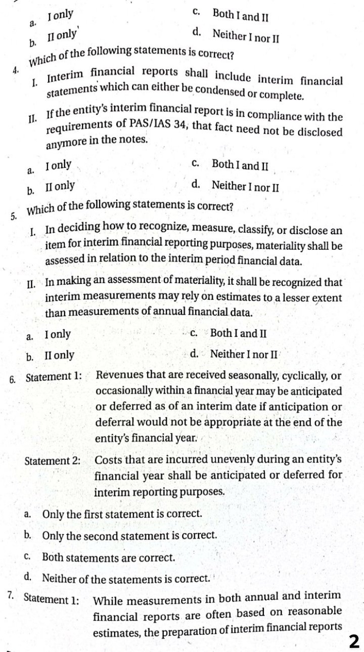 Please help me answer with explanations. a. I only C. Both I