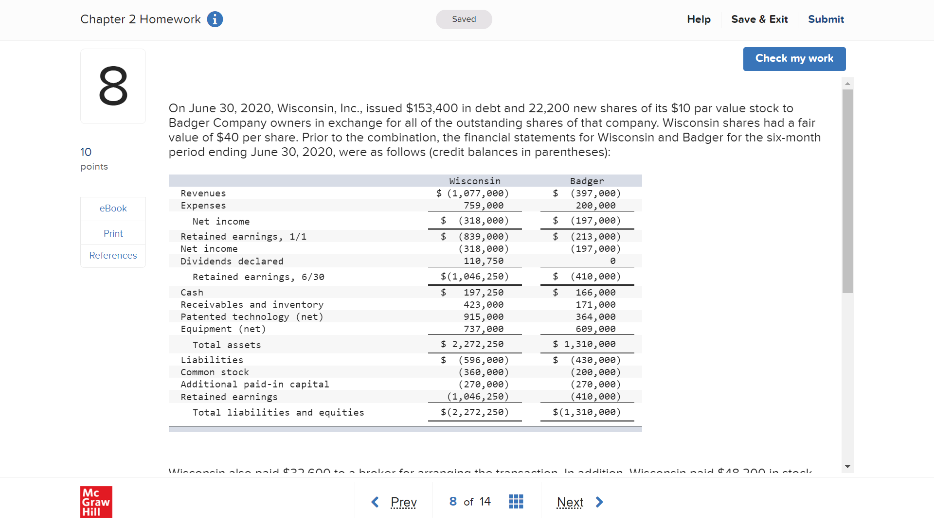  Chapter 2 Homework i Saved Help Save & Exit Submit Check