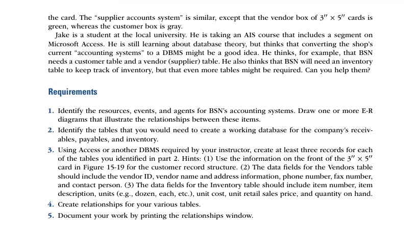 with Microsoft Access) Bill Barnes and Tom Freeman opened their BSN bicycle