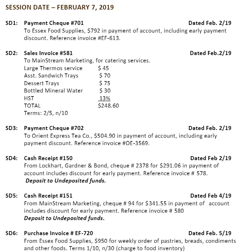 SESSION DATE - FEBRUARY 7, 2019 SD1: Payment Cheque #701 Dated