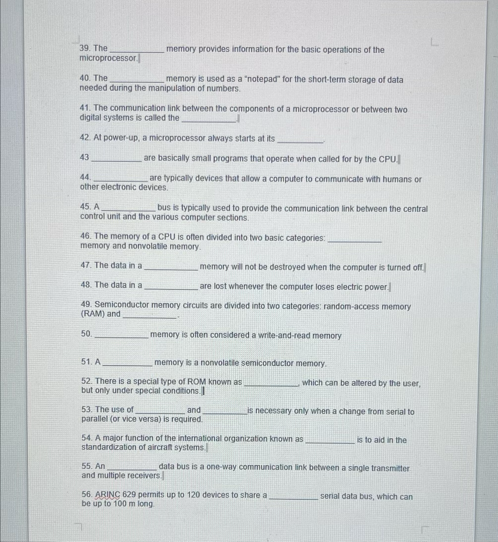 Can I get some help please!! 39. The memory provides information for