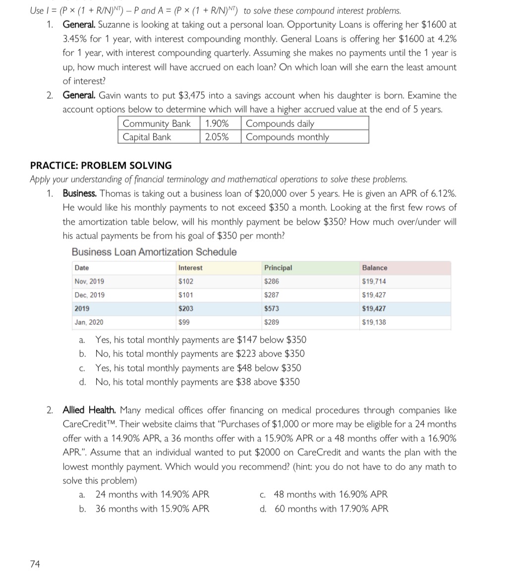 OFF101 Use I = (P x (1 + R/N)NT) - P and