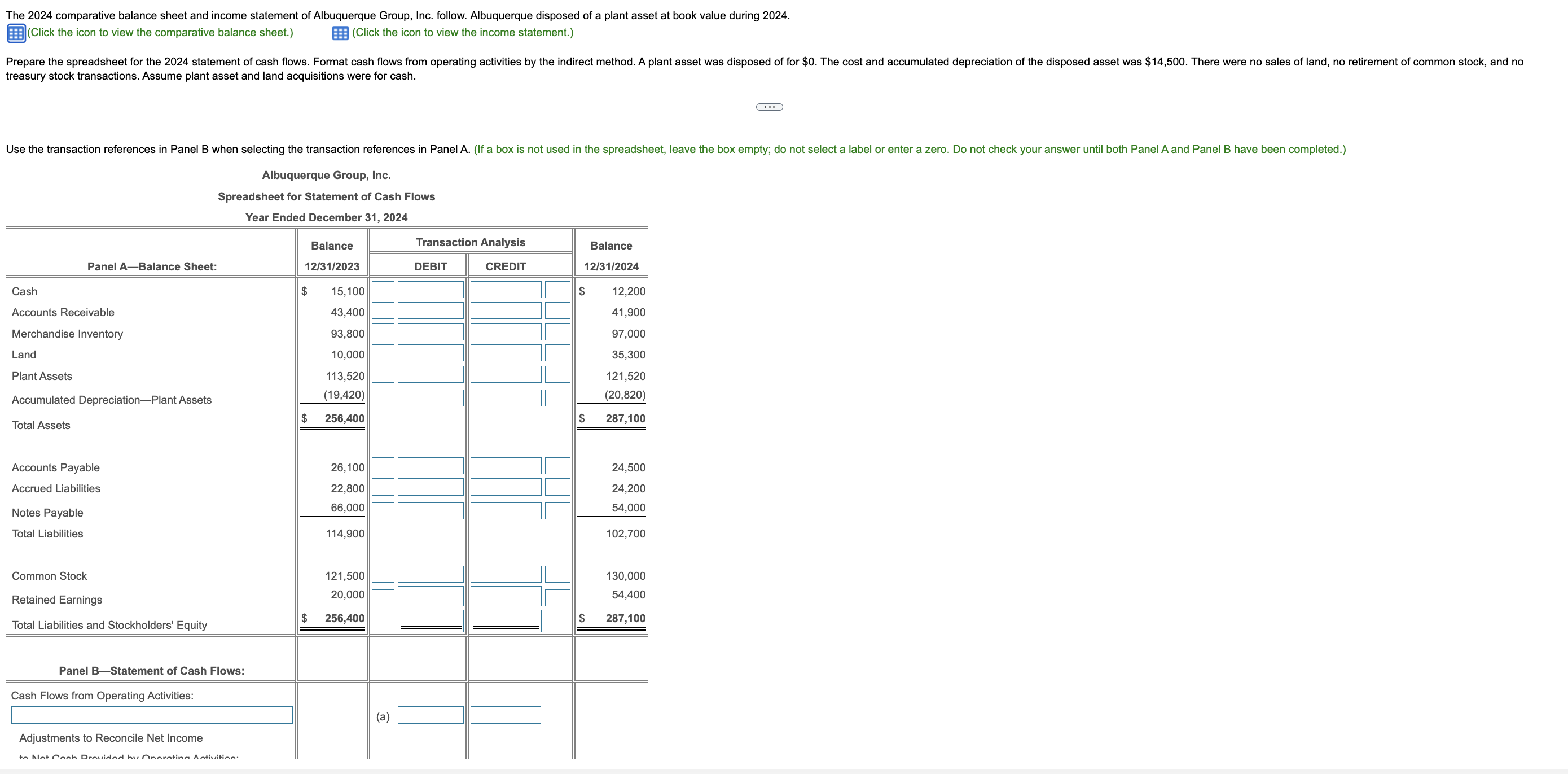 Balance Sheet December 31, 2024 and 2023 Assets Current Assets: Cash $