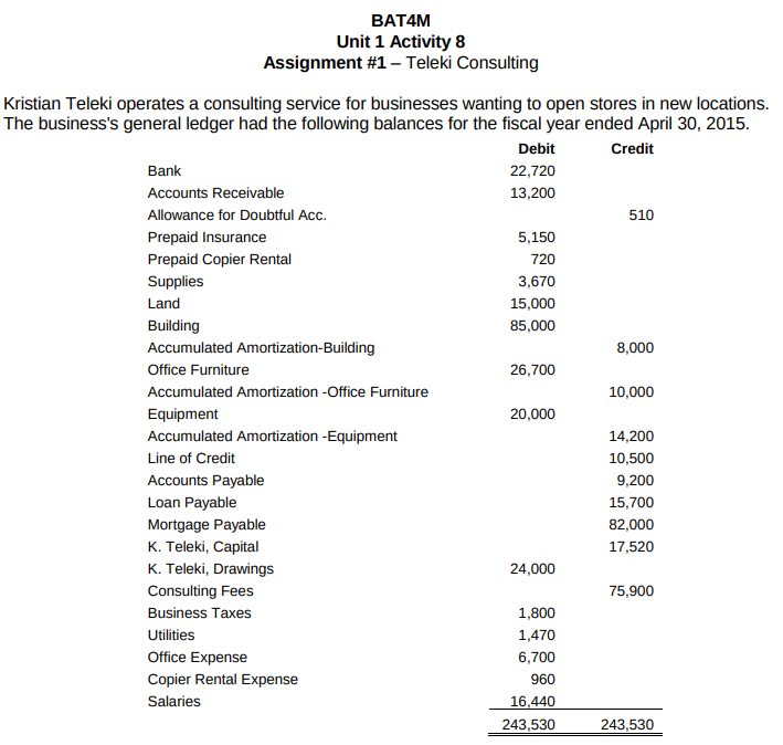  BAT4M Unit 1 Activity 8 Assignment #1 - Teleki Consulting Kristian