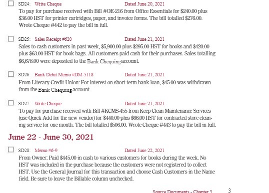  SD24: Write Cheque Dated June 20, 2021 To pay for purchase