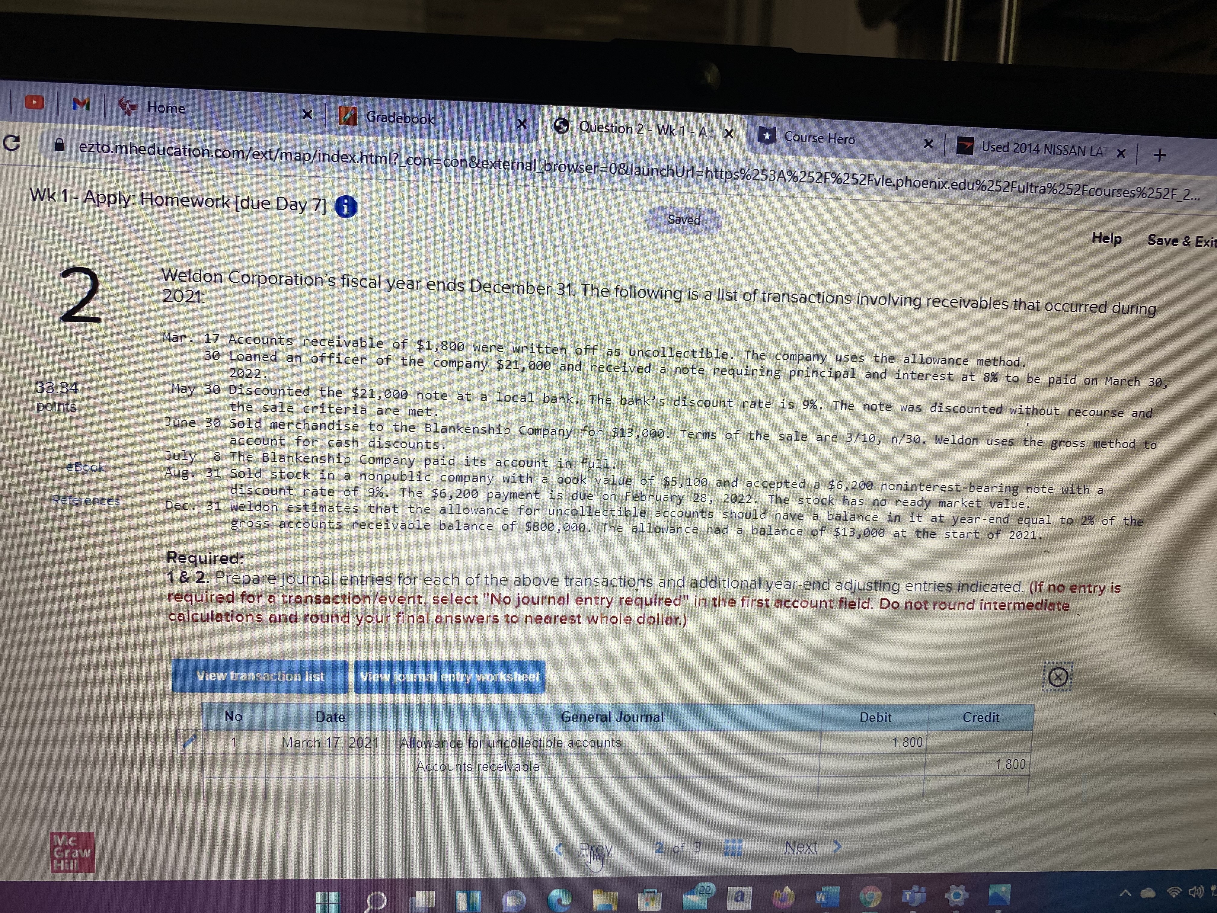 M Home Gradebook Question 2 - Wk 1 - Ap x