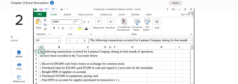 Chapter 3 Excel Simulation i Saved Preparing a classified balance sheet
