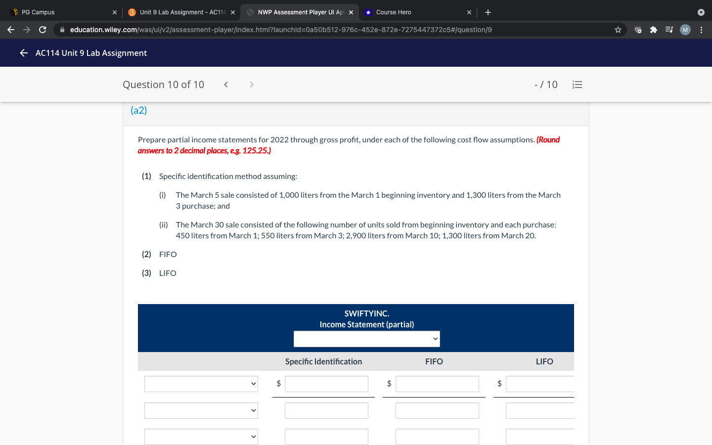 in Progress You have the following information for Swifty Inc. Swifty Inc.