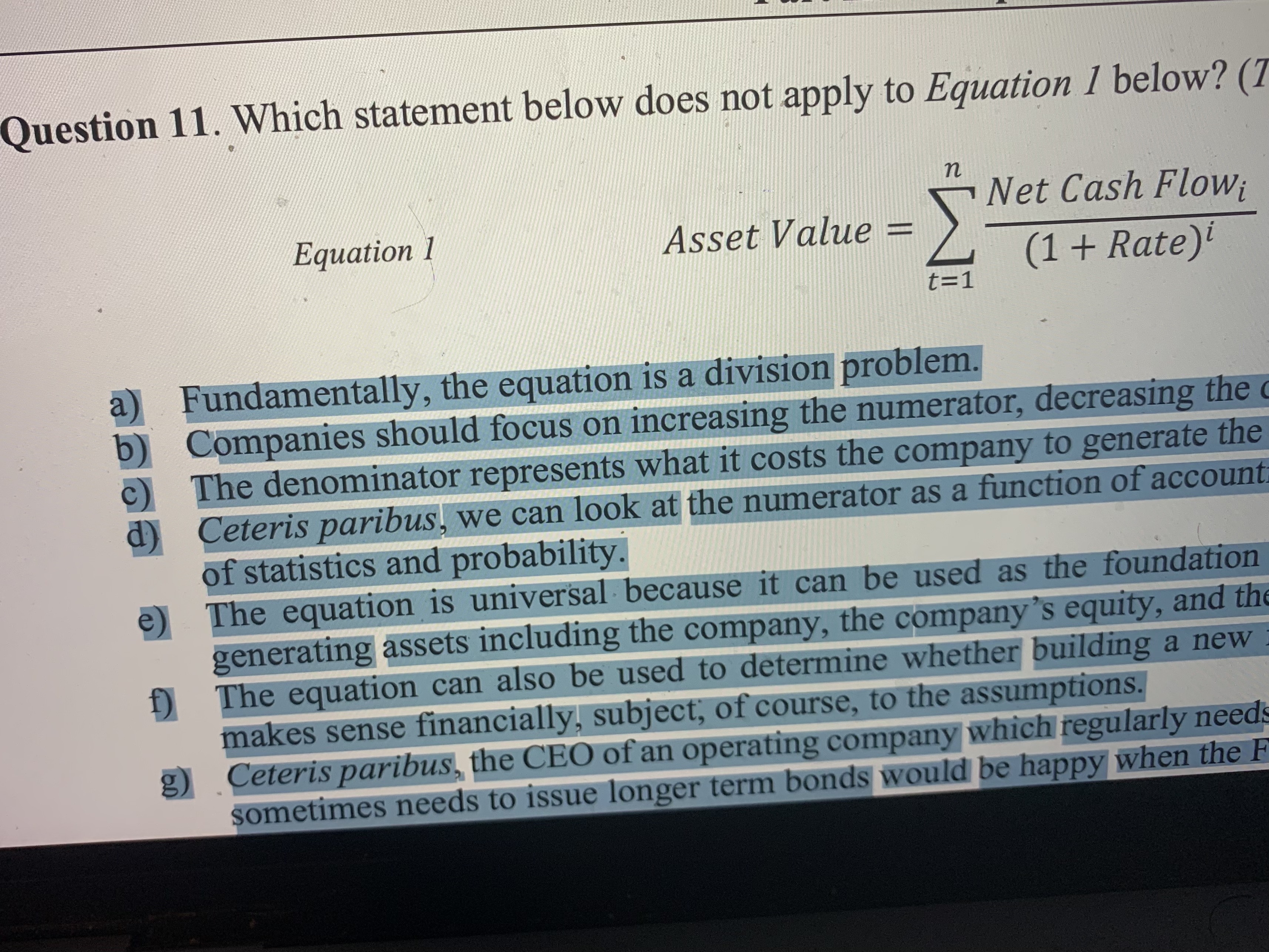 Which statement below does not apply to equation 1? a) Fundamentally, the